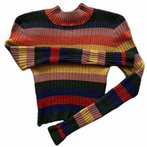 Pacsun x Lottie Moss - Rainbow Striped Turtleneck Long-Sleeve Sweater